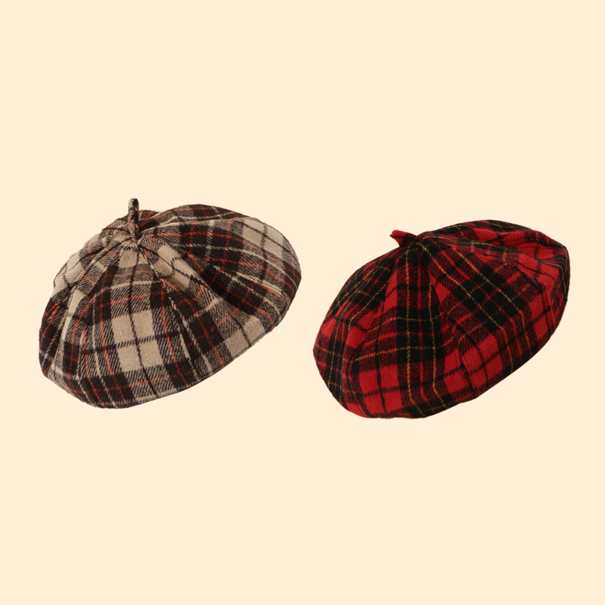 Hot Selling Fashion Retro Plaid Woolen Women's Fashion All-match Octagonal Beret display picture 2