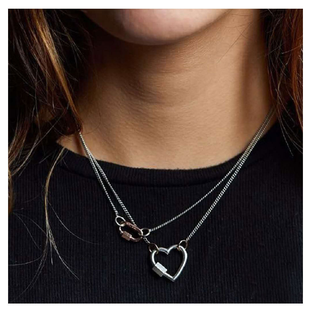 Moda Y Popular Plata Melocotón Corazón Enlace Hebilla Artículo Simple Doble Cerradura Collar De Aleación Para Mujer Joyería display picture 2