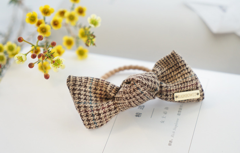 retro houndstooth bow hair rope head rope Korean plaid fabric rubber band hair ringpicture5