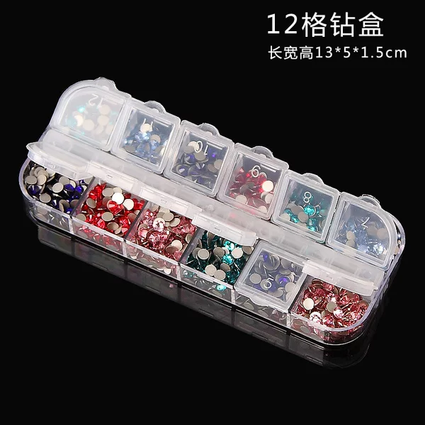 Nail jewelry storage box long strip 12 grid transparent storage box nail rhinestone rivet packing box with numbered double rows