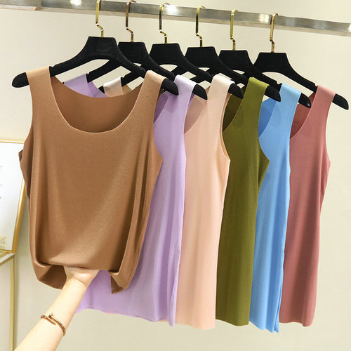 Women's thin summer and spring modal seamless camisole top, thin base shirt for layering, round neck, versatile for wearing alone or as an inner layer, sleeveless outerwear.