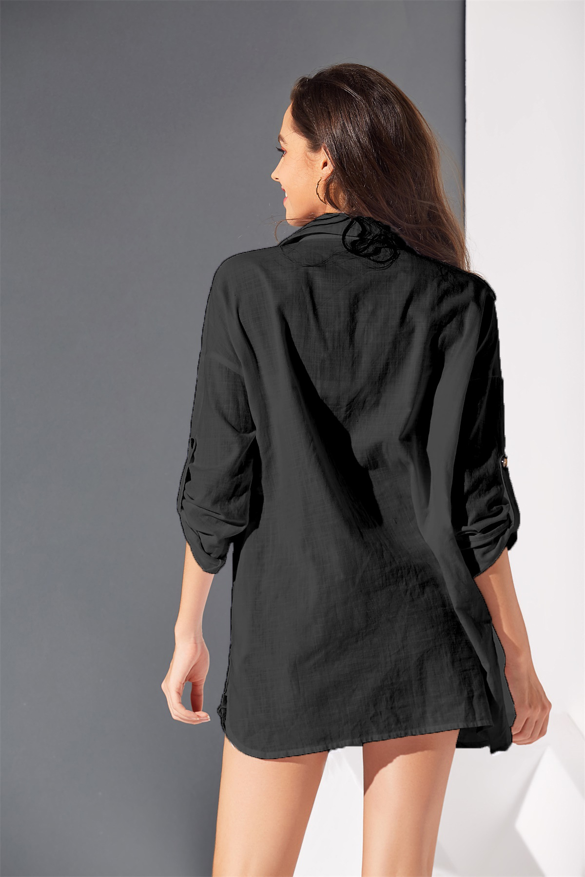 Solid Color Long Sleeve Loose Shirt  NSSE35184