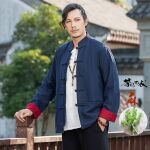 2020民族风男式棉麻中式盘扣长袖衬衫国风款休闲纯色立领外套男