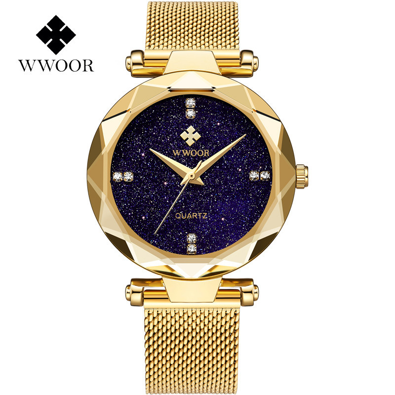 WWOOR celebración amor nuevo reloj de cuarzo casual de las mujeres calendario impermeable rhinestone estrellado ocio tazón reloj 8870