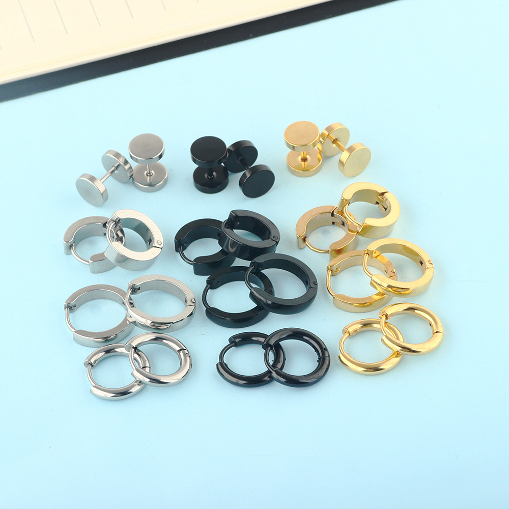 Amazon Hot Sale New Round Men's Earrings Set Stainless Steel Ear Studs eBay Earrings AliExpress New detail image 8