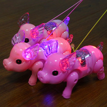 網紅纖繩豬抖音同款電動牽繩小豬帶繩女孩兒童玩具會跑的擺攤貨源