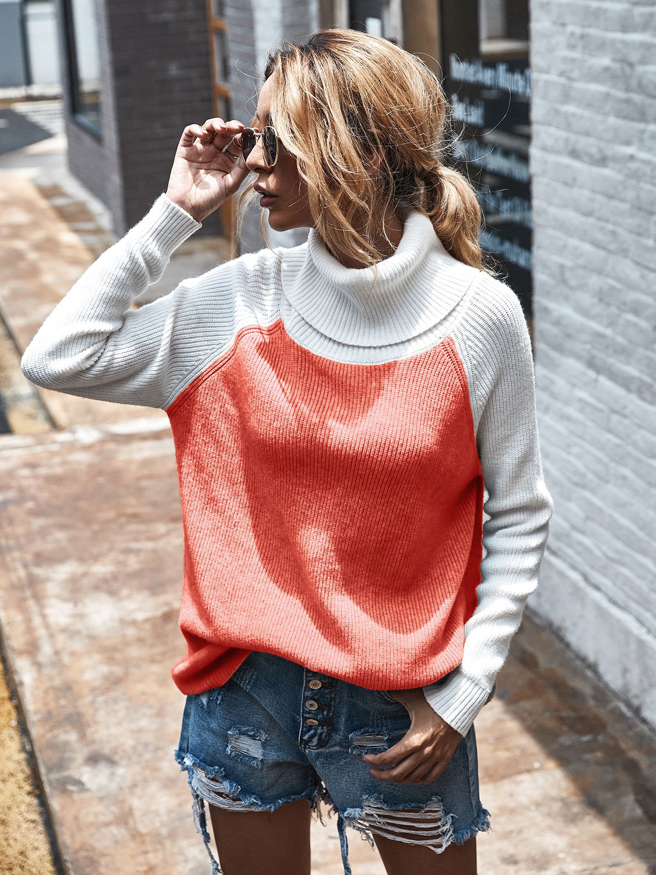 new high-neck solid color sweater blouse NSDY7669