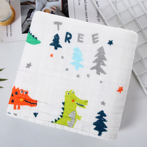 Pure Cotton Class A Products: High-Density 6-Layer Gauze Baby Quilt, Infant Blanket, Newborn Bubble Yarn Bath Towel with Baby-Print Designs