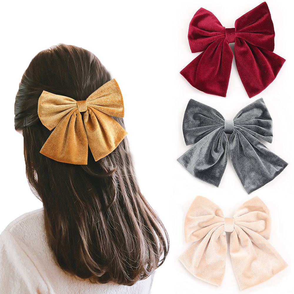 Korean Gold Velvet Large Bow Hair Clip Fashionable Spring Clip Cheap Hair Clip display picture 16