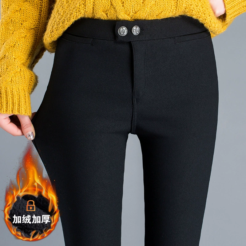 Женские леггинсы 2022 на флисовой подкладке, утолщенные эластичные тонкие леггинсы-карандаш, зимняя одежда, новая модная верхняя одежда в Корейском стиле, брюки
