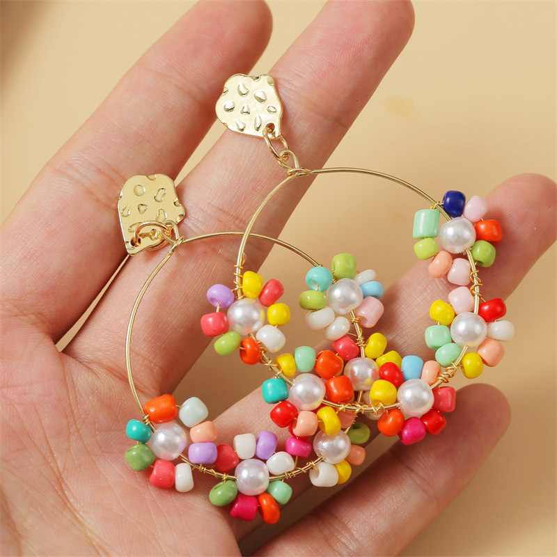 Korean flowers handmade beads earrings female  geometric woven acrylic earrings jewelry nihaojewelry wholesalepicture3
