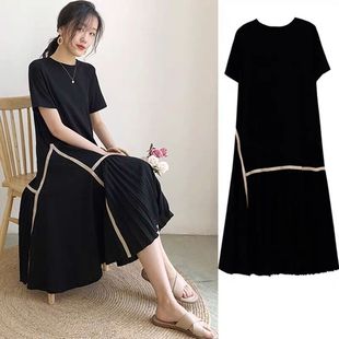 2023 new breastfeeding clothes summer pregnant women plus size nursing small black dress postpartum mid-length breastfeeding dress