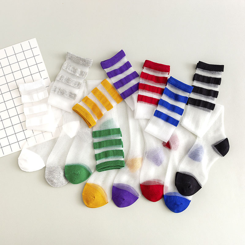 Four bar glass silk calf socks knee socks thin summer women's long tube leg socks Crystal socks manufacturers wholesale