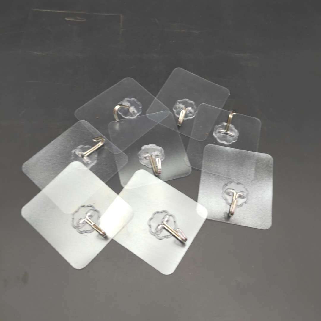 批发7.5*8.5厘米透明强力不干胶无痕粘钩办公家居实用水晶粘钩|ms