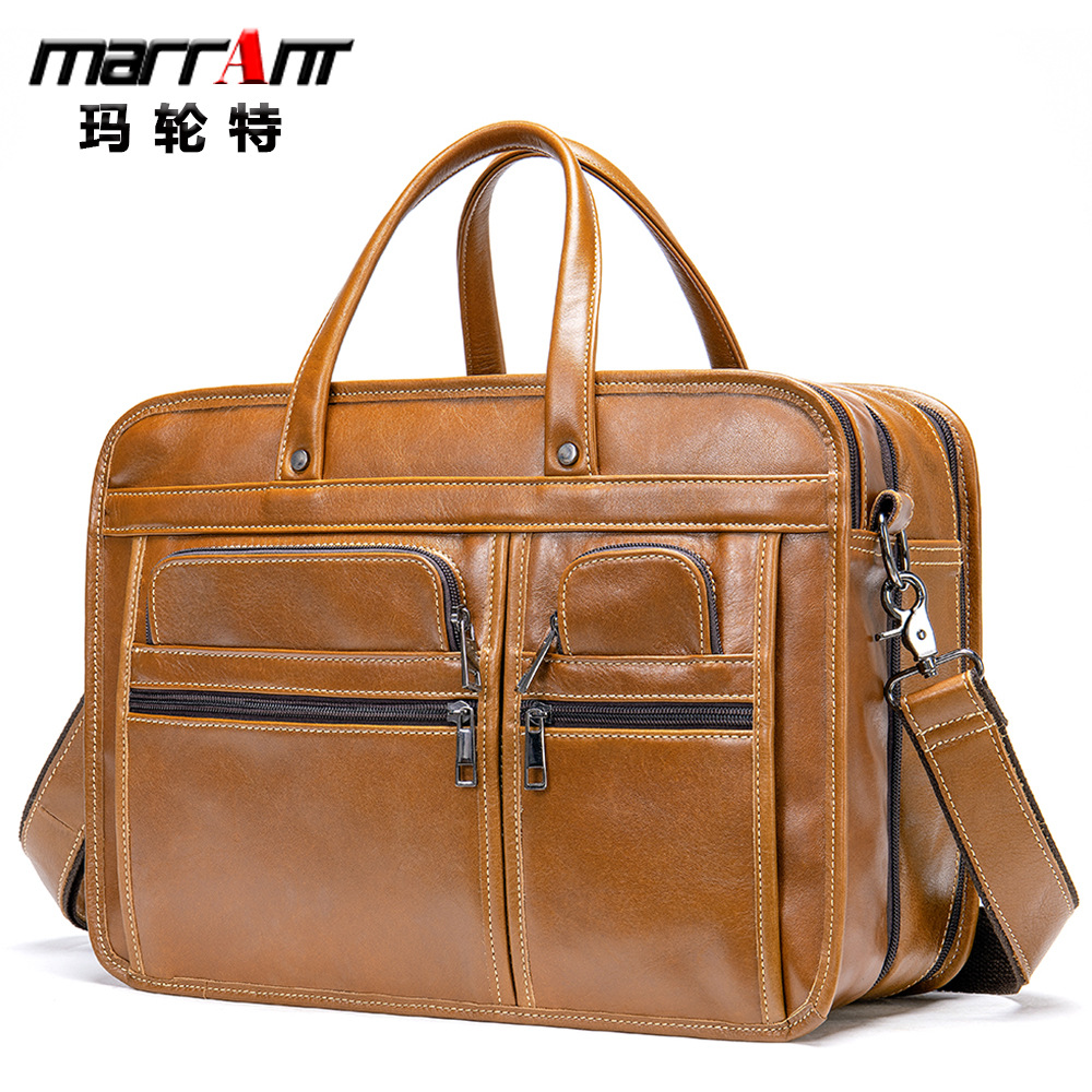 Manufacturers direct Europe and America leather men's bag head layer leather men's briefcase business handbag shoulder Messenger bag male