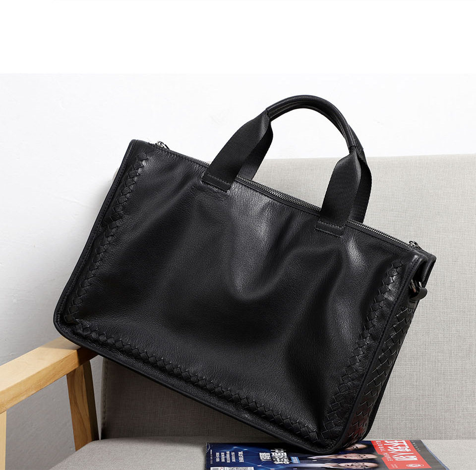 Túi xách tay nam da thật dệt da bò mềm, cặp đeo chéo một vai công sở 42×28,5×14 cm — Dệt da bò cỡ nhỏ, Dây trang trí da bò cỡ lớn, Da bò lớn dệt, Dệt Da Cừu Cỡ Nhỏ chi tiết 16