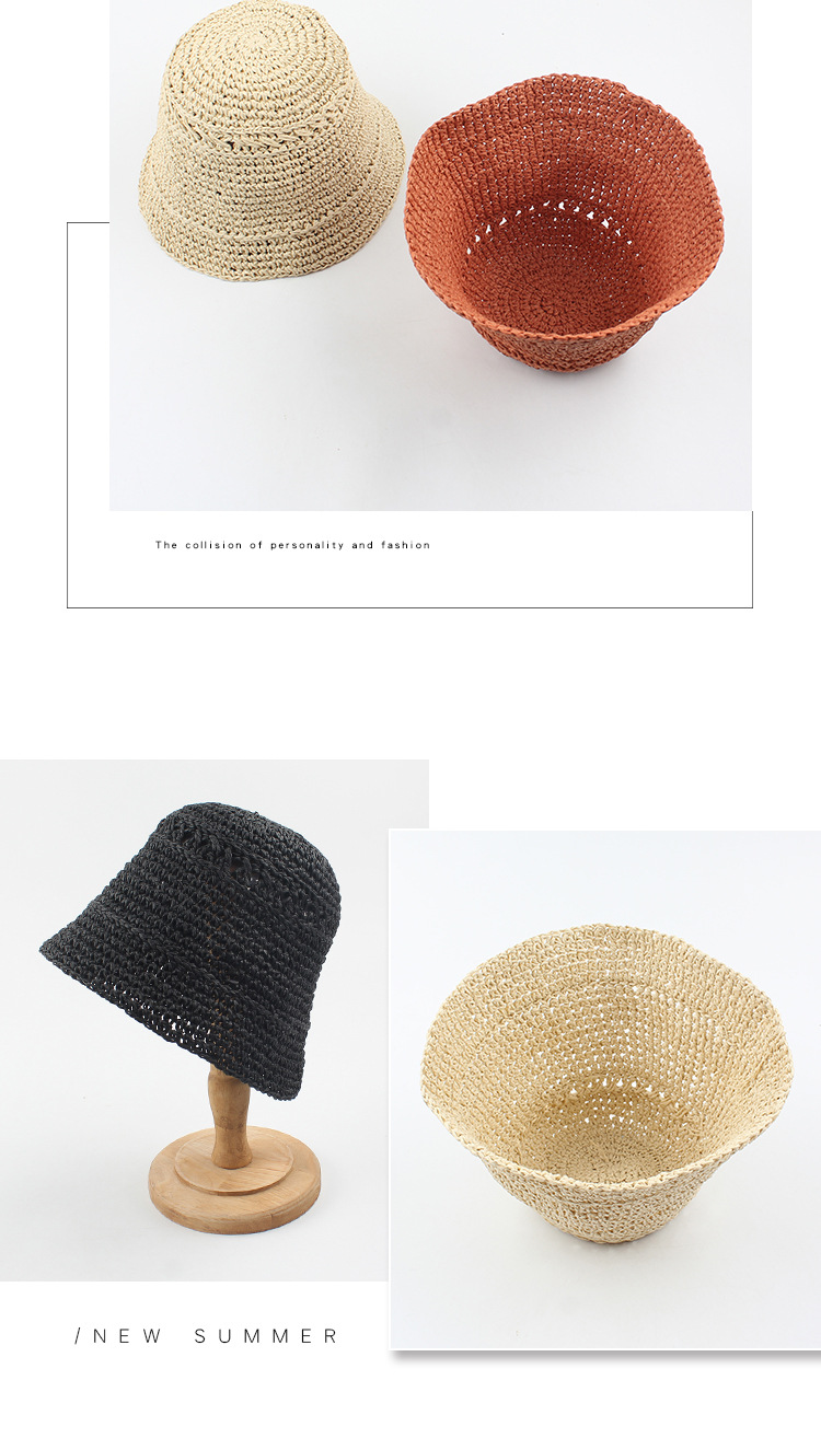 Hat For Women Summer New Hand-woven Sun-shading Hat Fisherman Hat Korean Outing Solid Color Foldable Straw Hat display picture 5