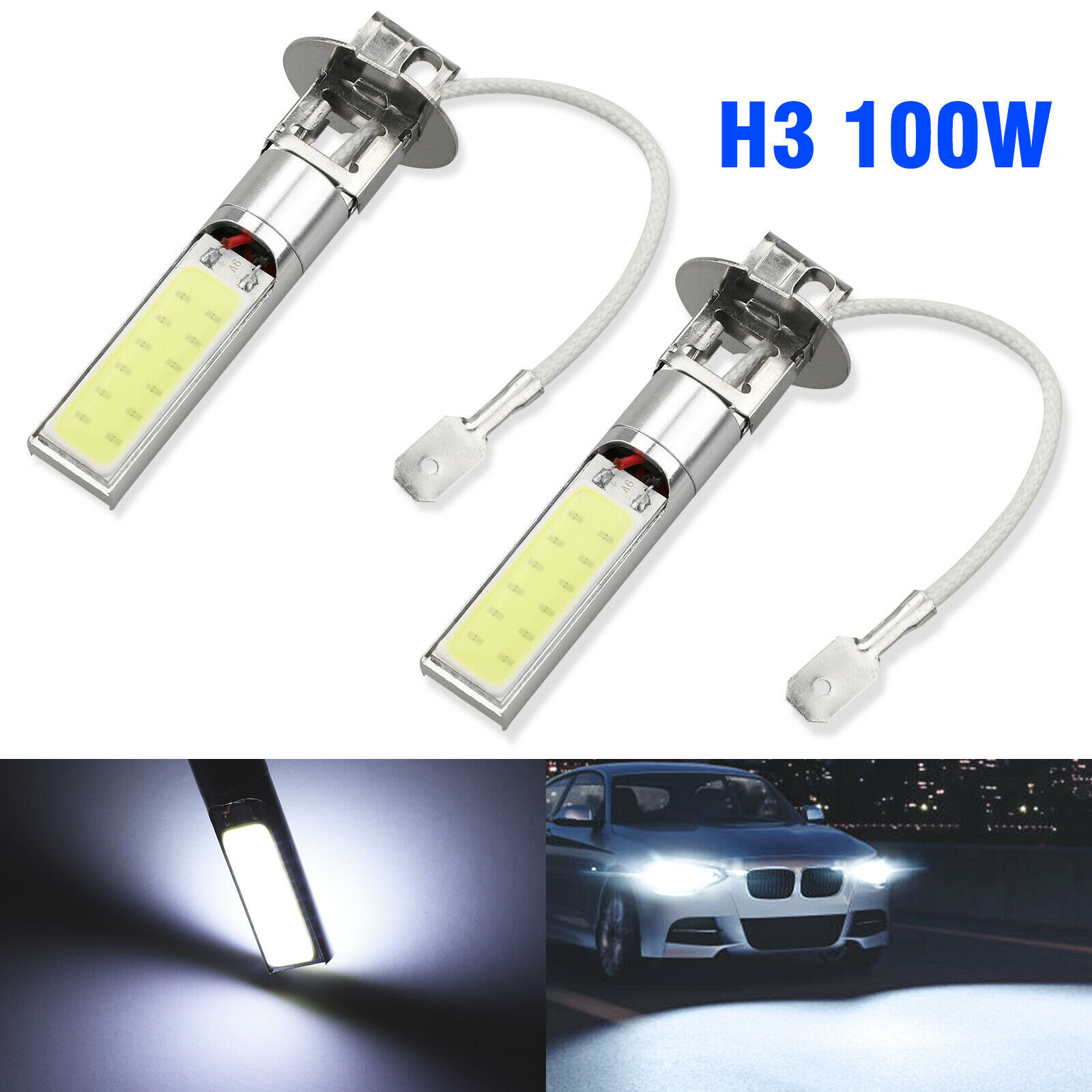 Ventas transfronterizas de h3 lámpara de niebla / lámpara de conducción CREE LED 6000k lámpara de niebla COBH3 blanca brillante