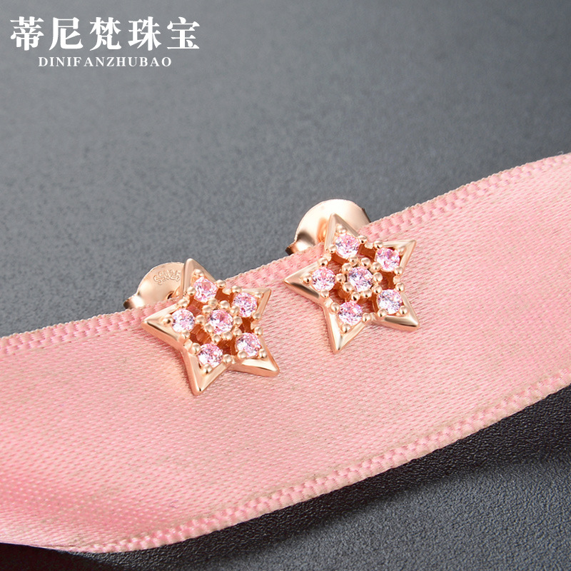 Japonés y coreano s925 pendientes de plata de las mujeres Luz de lujo estrella diamante pendientes estudiante joyería de moda de una pieza de entrega al por mayor