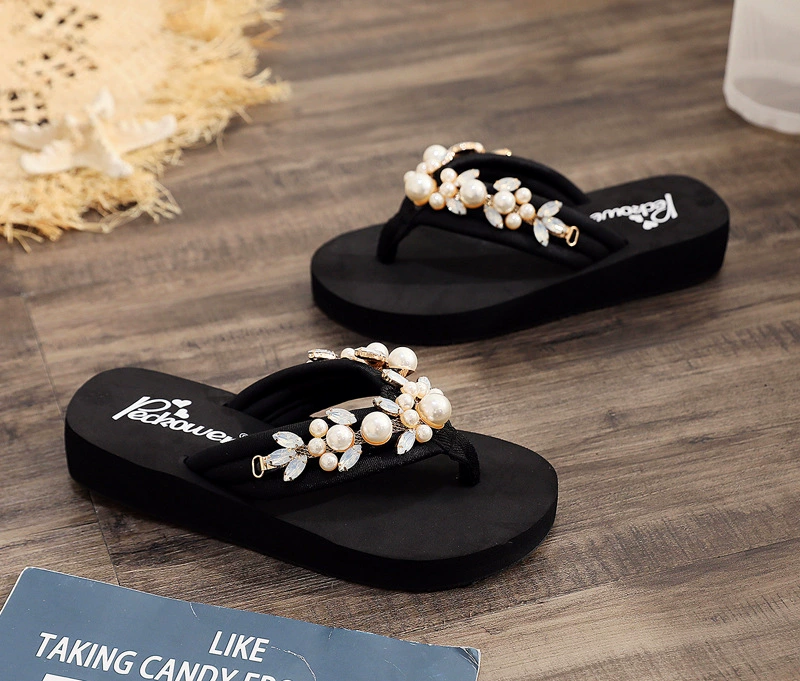 DIY Girls Slippers Kids Beach Fashion flip flops Casual Sandals Summer Comfortable Women Home Shoes Children pearl Slippers  b24 best leather shoes