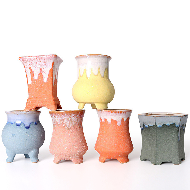 Frosted stoneware succulent plant flowerpot kiln variable flow glaze small old pile Roman style retro pot personalized flower green plant pot