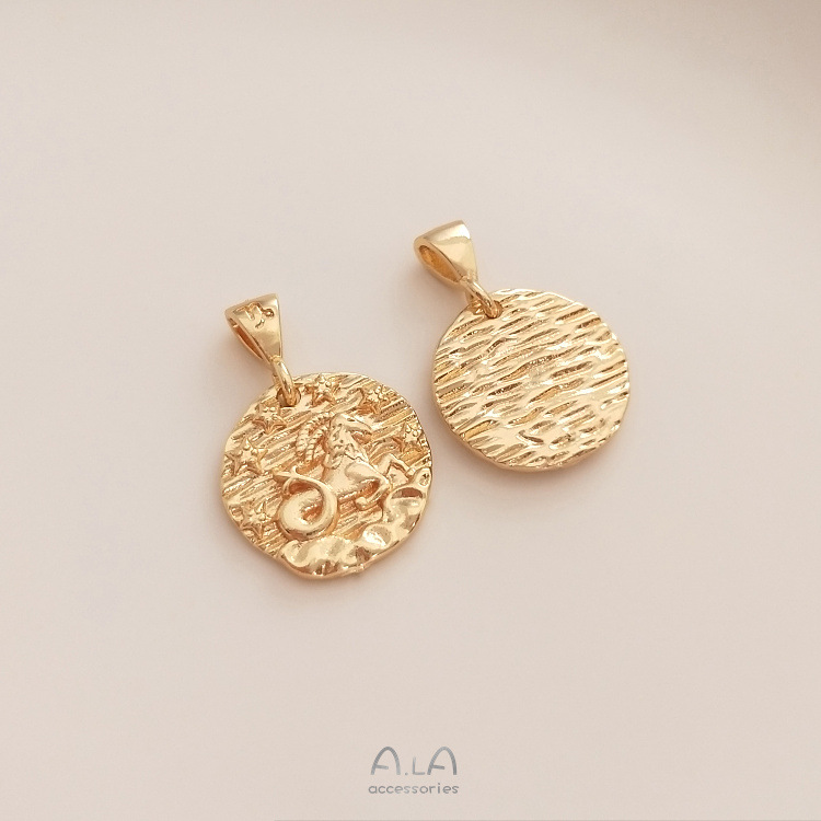 7g Weight Pendant Jewelry Making Type Diameter 13mm Jewelry Making Size 14K Gold Plated Plating Material DIY Jewelry Accessories Classification 1 Piece Quantity Copper Material Constellation Pattern Simple Style Style 1 Piece Diameter 13mm Copper 14K Gold Plated Constellation Pendant 11