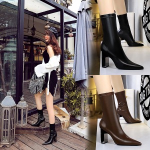 3128-12 European and American fashion wind thin boots with pointed sexy nightclub show thin metal thick with high boots 