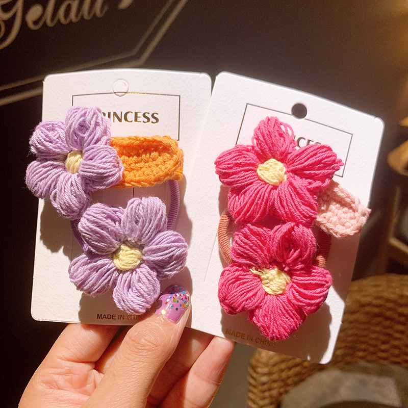 Cute Handmade Wool Flower Hairpin Head Rope Set display picture 7