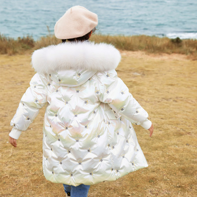 Children's clothing new pattern children Down Jackets Mid length version Korean Edition thickening Duck Hair collar CUHK girl coat