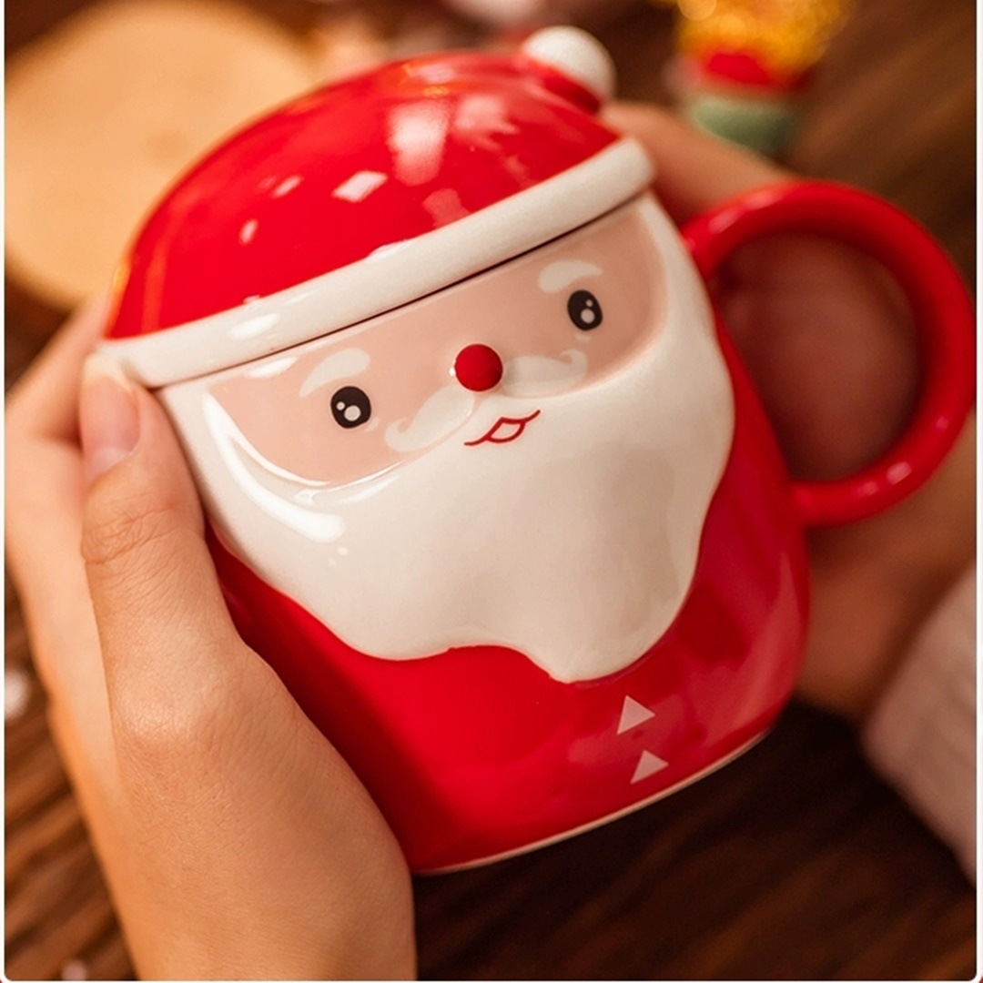 Personalidad creativa Santa Claus taza con tapa regalo Taza de agua de cerámica Linda forma de dibujos animados Oficina Taza de agua