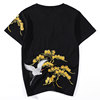 Men's summer physiological T-shirt, with embroidery, with short sleeve, Chinese style, oversize