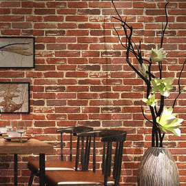复古怀旧3D立体仿砖纹砖块砖头墙纸咖啡馆酒吧餐厅文化石红砖壁纸