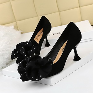 262-A2 han edition style elegant banquet heels with shallow mouth cat pointed suede flowers single diamond shoes for w