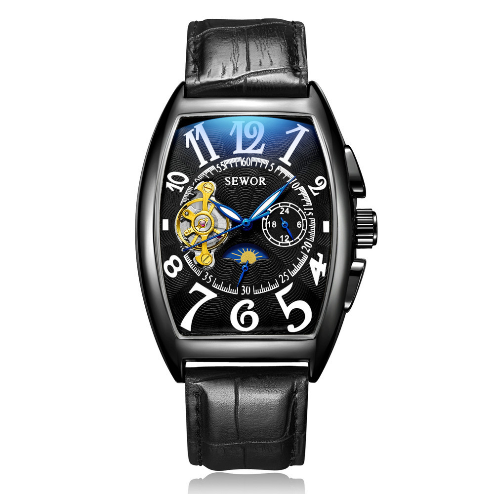 Sewor siwoqi hombres reloj mecánico automático hueco cráneo transparente cinturón inferior reloj automático