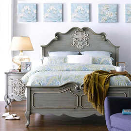 法式实木床1.8米双人床美式复古轻奢欧式雕花床做旧卧室整套婚床