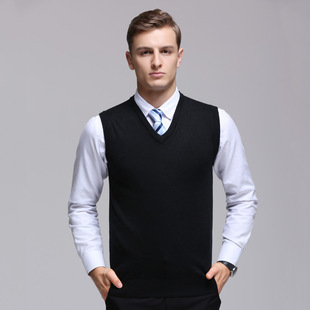 Cross-border Autumn and Winter New Middle-aged Men's Wool Vest Fashion Casual Sweater V-neck Knitted Vest Men's 1680