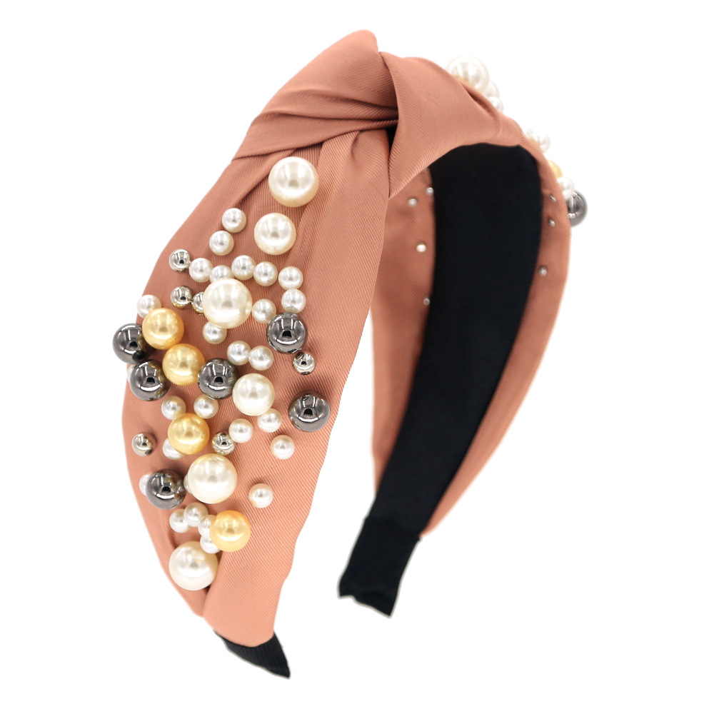 Fashion Pearl Wide Version Headband Six-color Knotted  Headband  Wholesale display picture 12