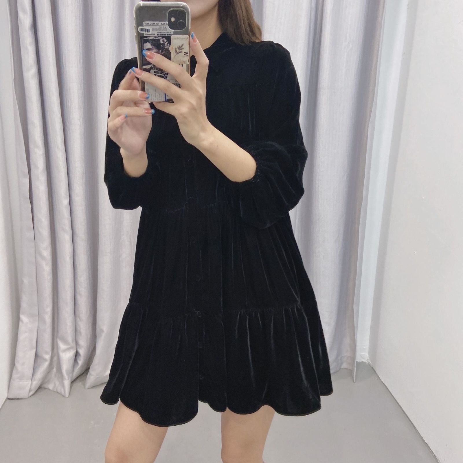 autumn new arrivals women s retro velvet shirt dress NSAM6587