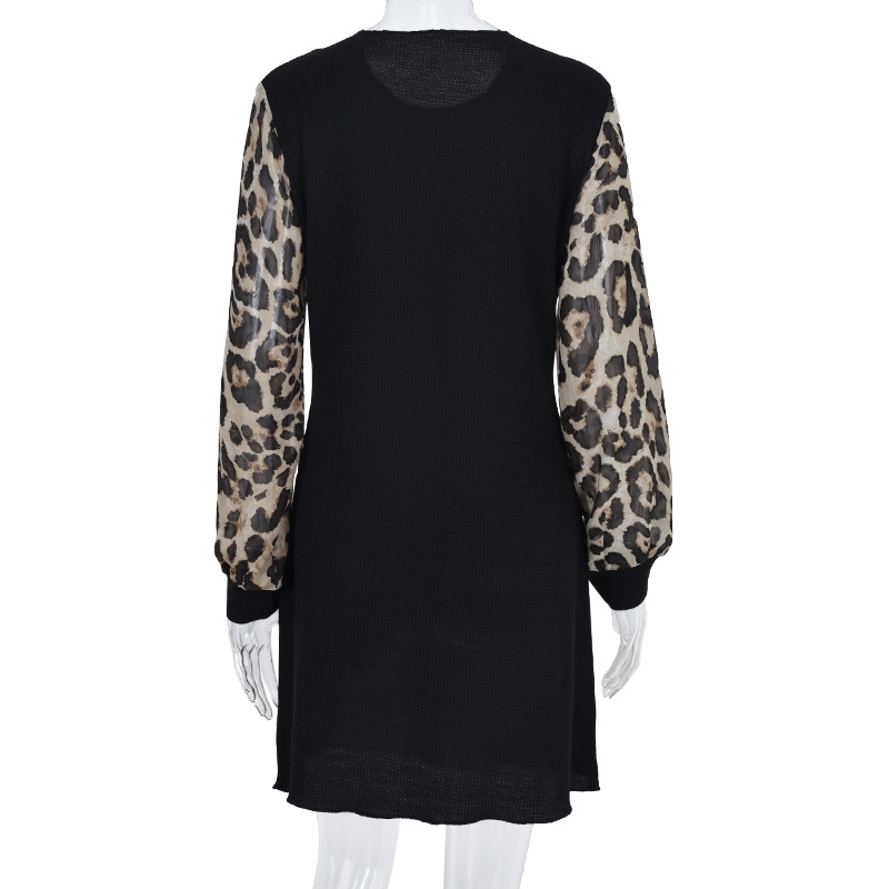 knitted leopard print long-sleeved dress  NSKL28118