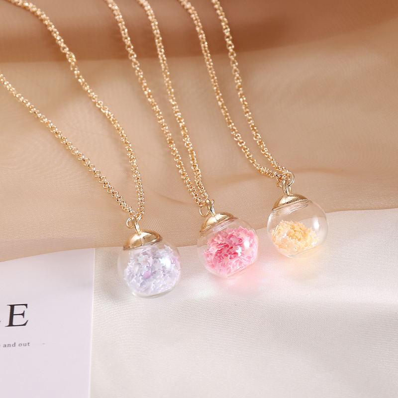 simple fluorescent five-pointed star glass ball pendent necklace