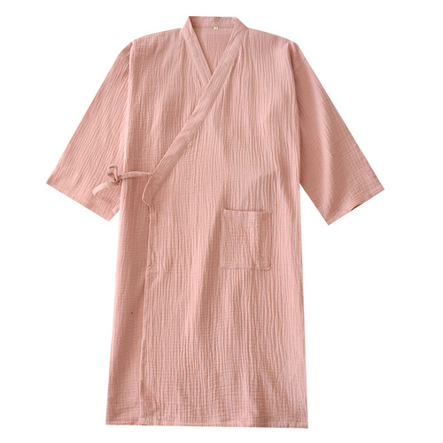Couple's nightgown woven cotton double-layer gauze men's and women's home robe large size pajamas washed cotton gauze bathrobe crepe thin