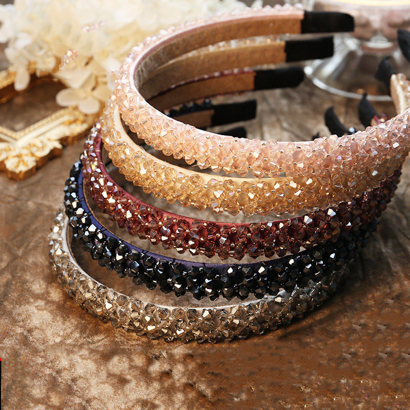 Korean Style Female Crystal Headband Hairpin Sweet Elegant Wide Edge Water Diamond High-End Simple Non-Slip Fairy