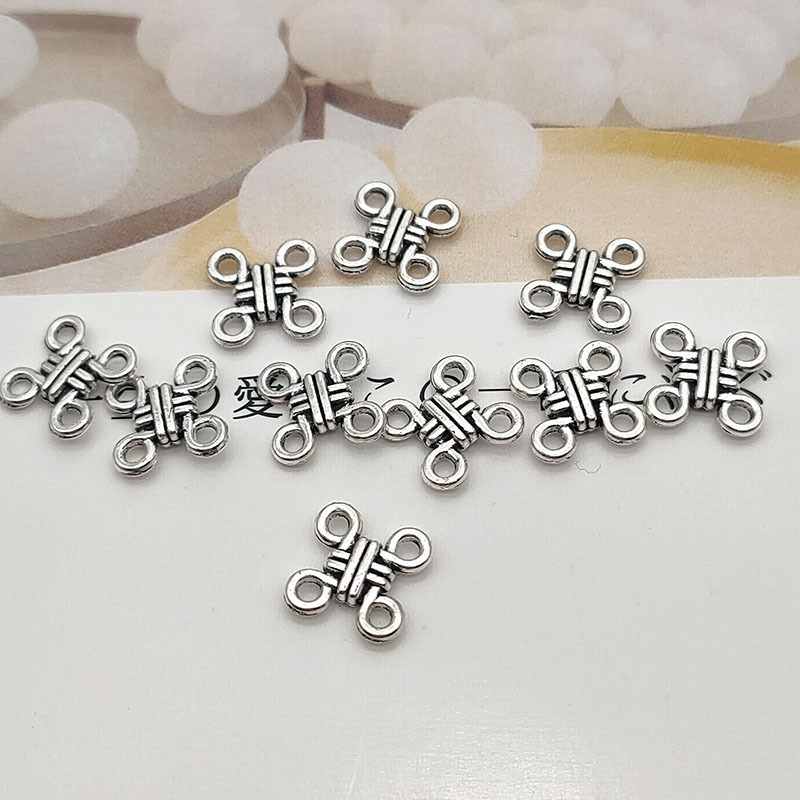 haifu DIY合金饰品配件 中国结四孔连接件银色12*12MM