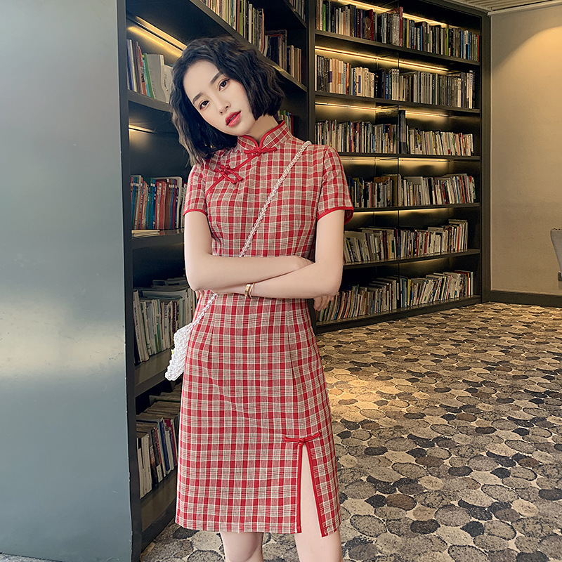slim fit dress slacks Green Plaid Mini Dress - Holiday Dresses main image 1