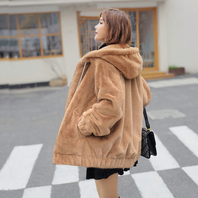 2020 Autumn and winter Fur imitation coat Hooded leisure time Korean Edition Fluffy Easy fashion mlb Mink like