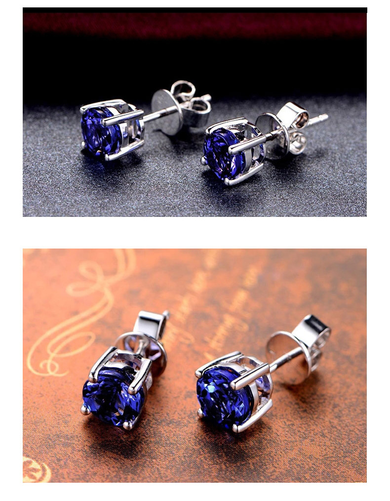 Jewelry Set Geometric Bracelet Tanzanite Petal Ring Blue Crystal Pendant Four Claw Earrings display picture 3
