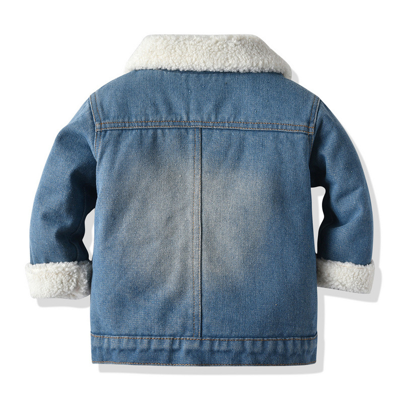 Children's Imitation Lamb Wool Lining Denim Jacket Fashionable Thick Denim Top display picture 2