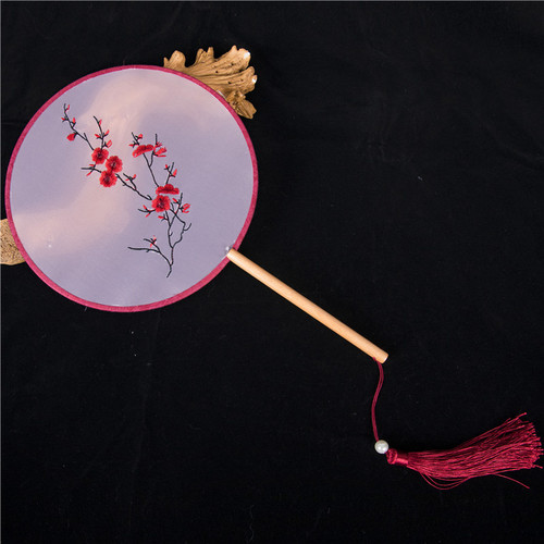 Chinese Fan Chinese Hanfu hand Fan Round fan ancient translucent round fan retro classical Han Dynasty round fan palace fan long handle women Embroidery dance fan