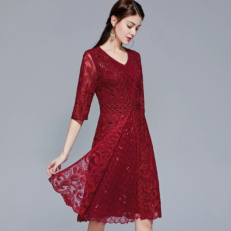 Специальное Предложение бренда темперамент мать осень красное свадебное платье новое Цветочное платье для женщин среднего возраста плюс Размер Женская одежда