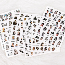 跨境熱銷美甲貼紙奧黛麗赫本夢露蒙娜麗莎黑白人頭像3D背膠貼紙
